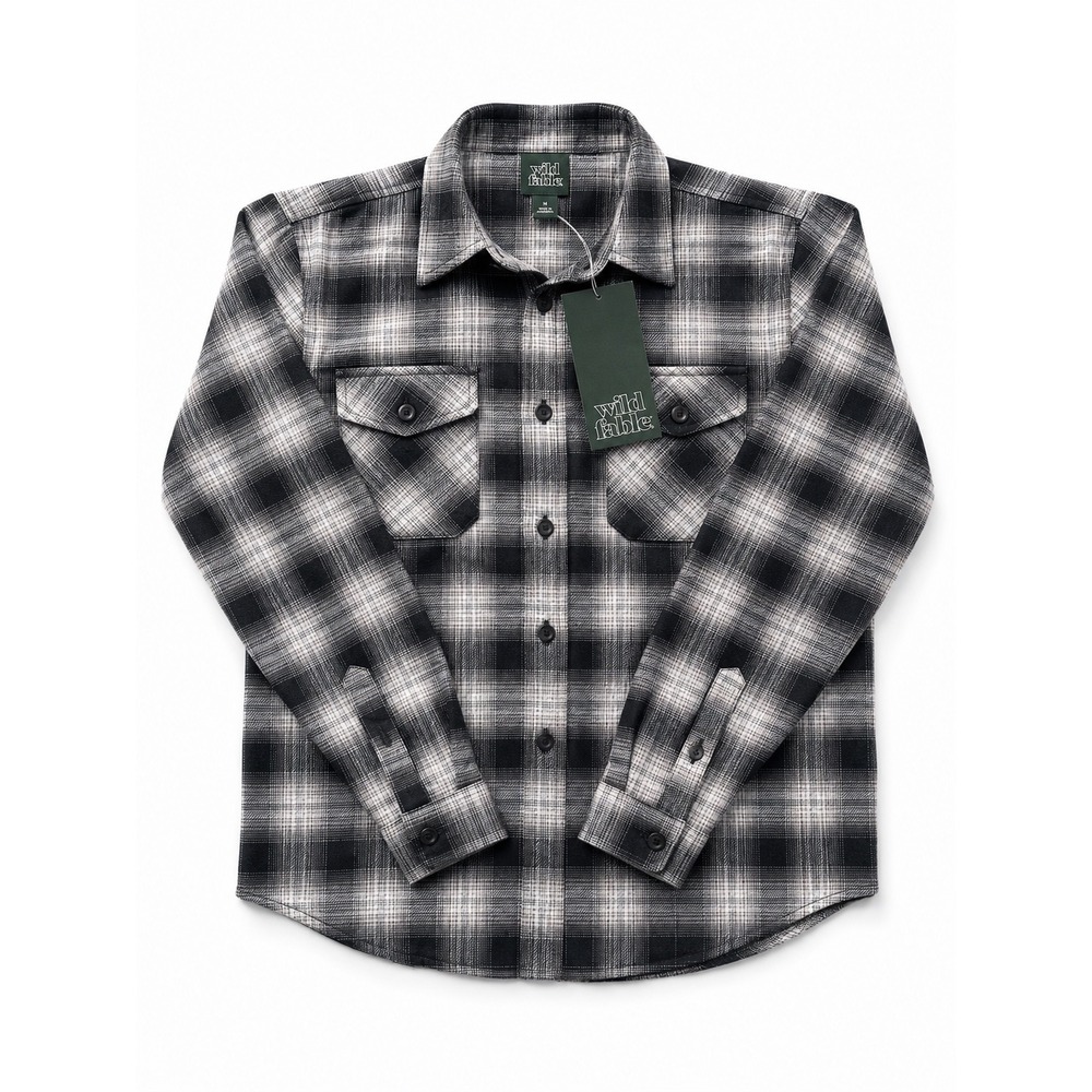 Wild Fable Black White Plaid Flannel Button Down Shirt Womens Medium NWT